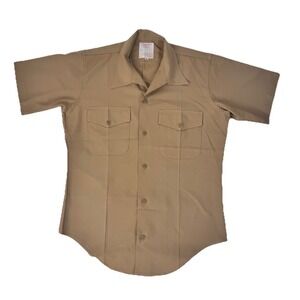Creighton Uniform Shirt Men M Khaki‎ USMC Approved Short Sleeve Wool Blend Tan